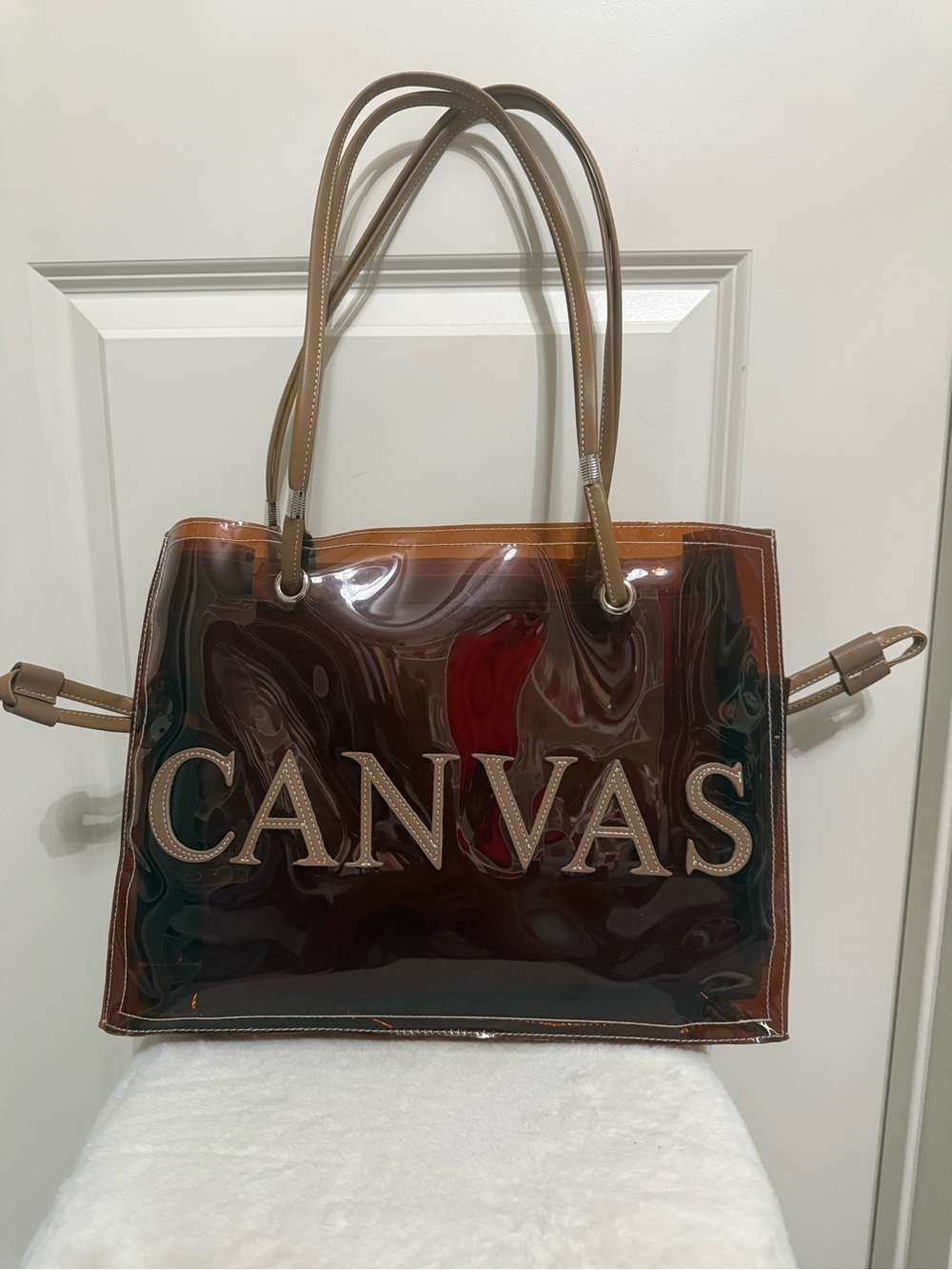 Canvas Beauty Oversized Tote Bag in Brown with pouch and dust bag Sold Out